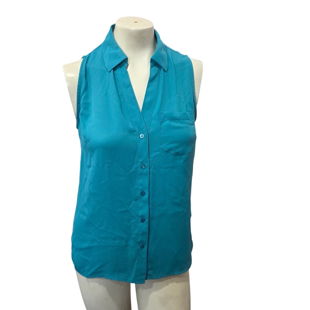 The Limited Sleeveless Button Front Blouse Teal Blue Career Office Top Size S
